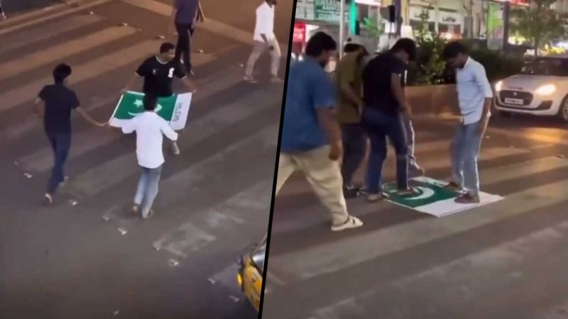 حیدرآباد: دلسکھ نگرمیٹرو اسٹیشن پر پاکستان کے جھنڈے کو عوام نے روندا