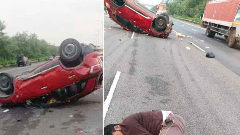 آوٹر رنگ پر خوفناک سڑک حادثہ ، کار اُلٹ جانے سے نوجوان کی موت